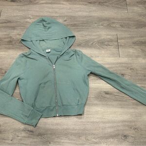 TNA Teal Waffle Zip-Up Sweater